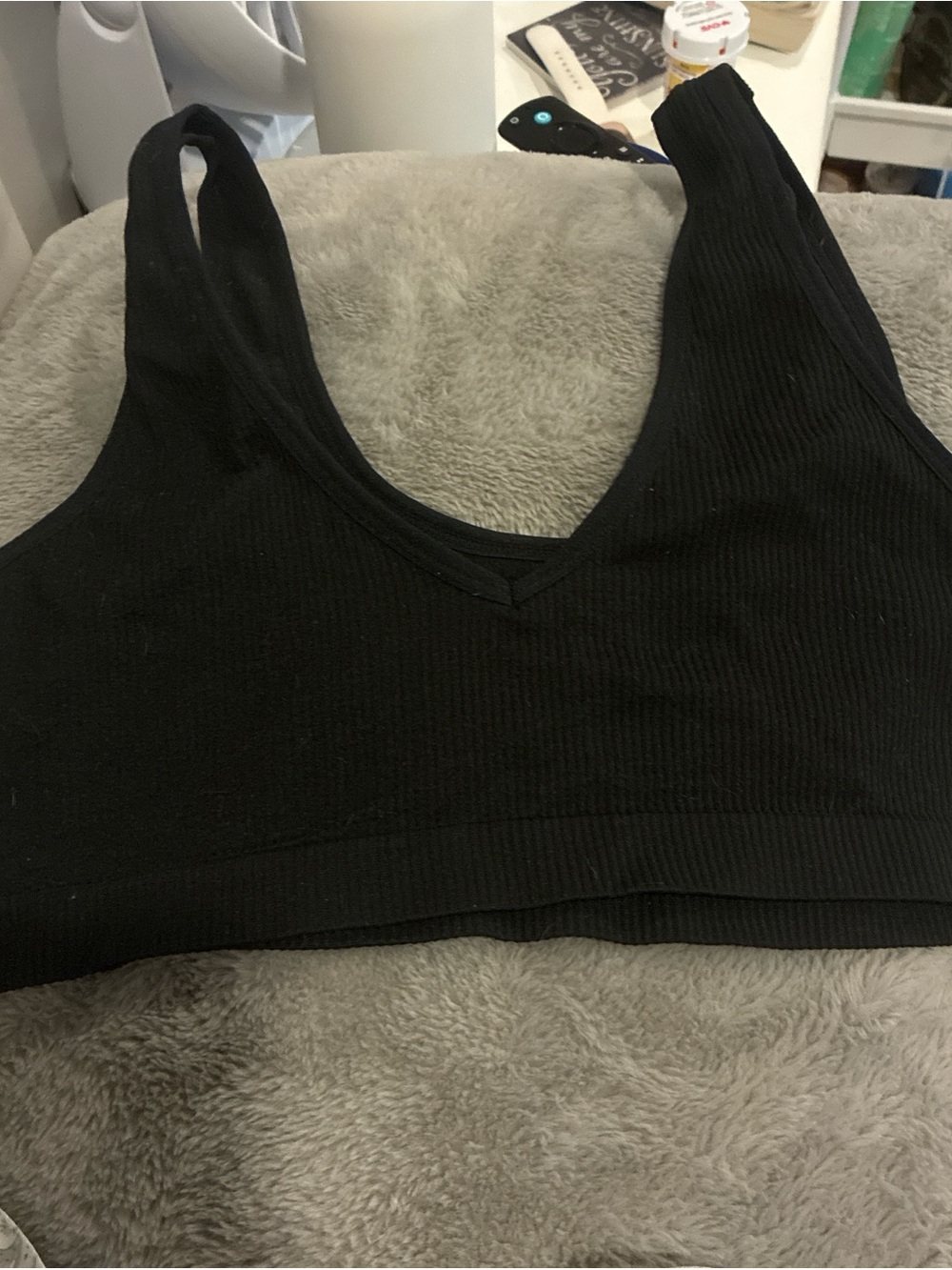 Colsie Black Ribbed V-Neck Bralette